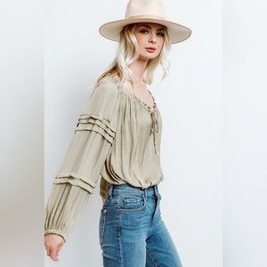 NWT Free People All Tucks Green Long Sleeve Bodysuit Size Small